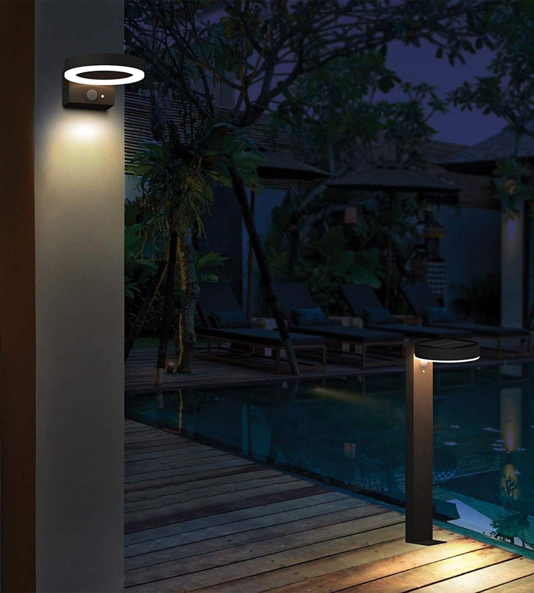 Borne extérieure LED solaire DAYTONA, Noire, 50cm, avec détecteur - 3 modes d'éclairages 100 à 1000 lumens