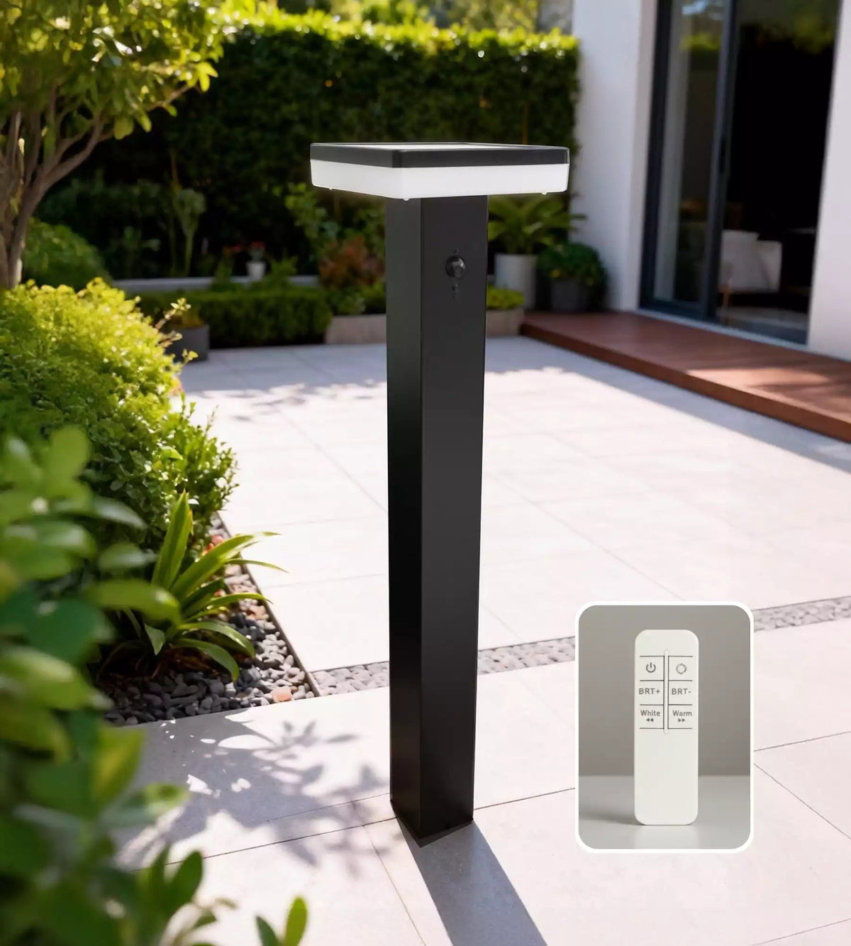 Borne solaire extérieure LED SUN–1000 télécommandable 84 cm avec détecteur - 3 modes d'éclairages 150 à 1000 lumens - Lumihome