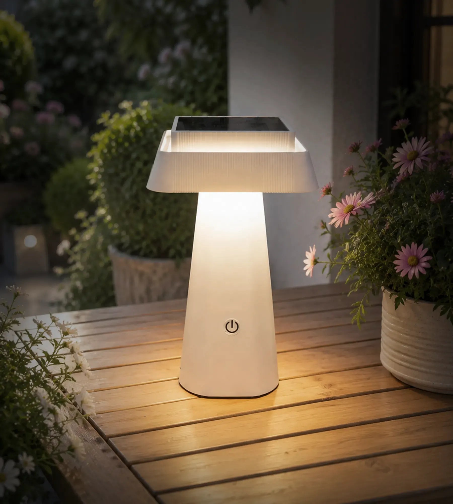 Lampe de table Led solaire blanche RITA - 3 modes d'éclairage 70 à 370 lumens - Tactile - Prise USB - Lumihome