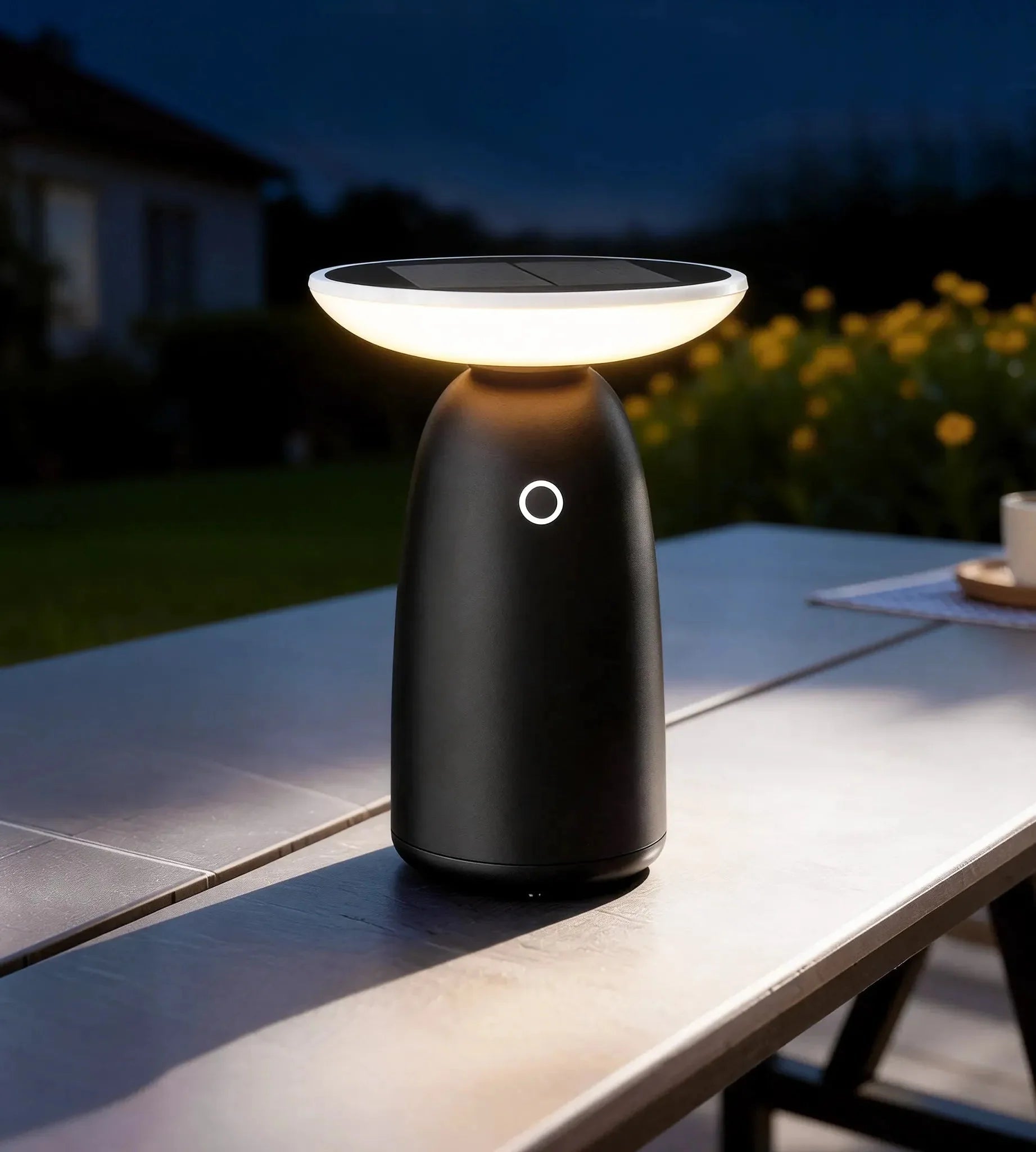 Lampe de table Led solaire noire HALO - 2 modes d'éclairage 100 à 1000 lumens - 4000K - Prise USB - C - Lumihome