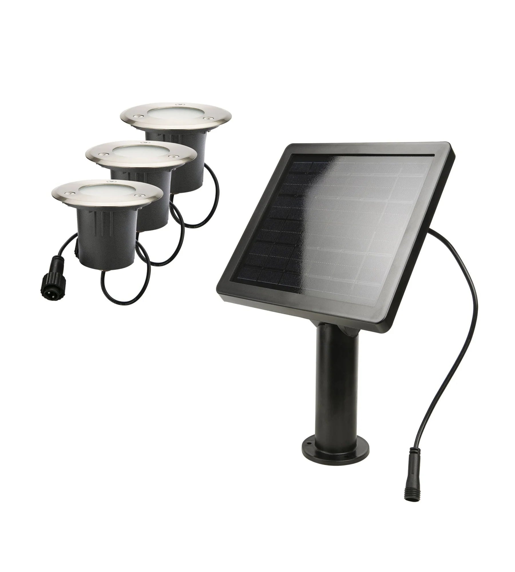 Kit de 3 spots led encastrés solaires Inox KIT3–SUN28 - 3 Câbles de 2m - 100 lumens / spot - Lumihome