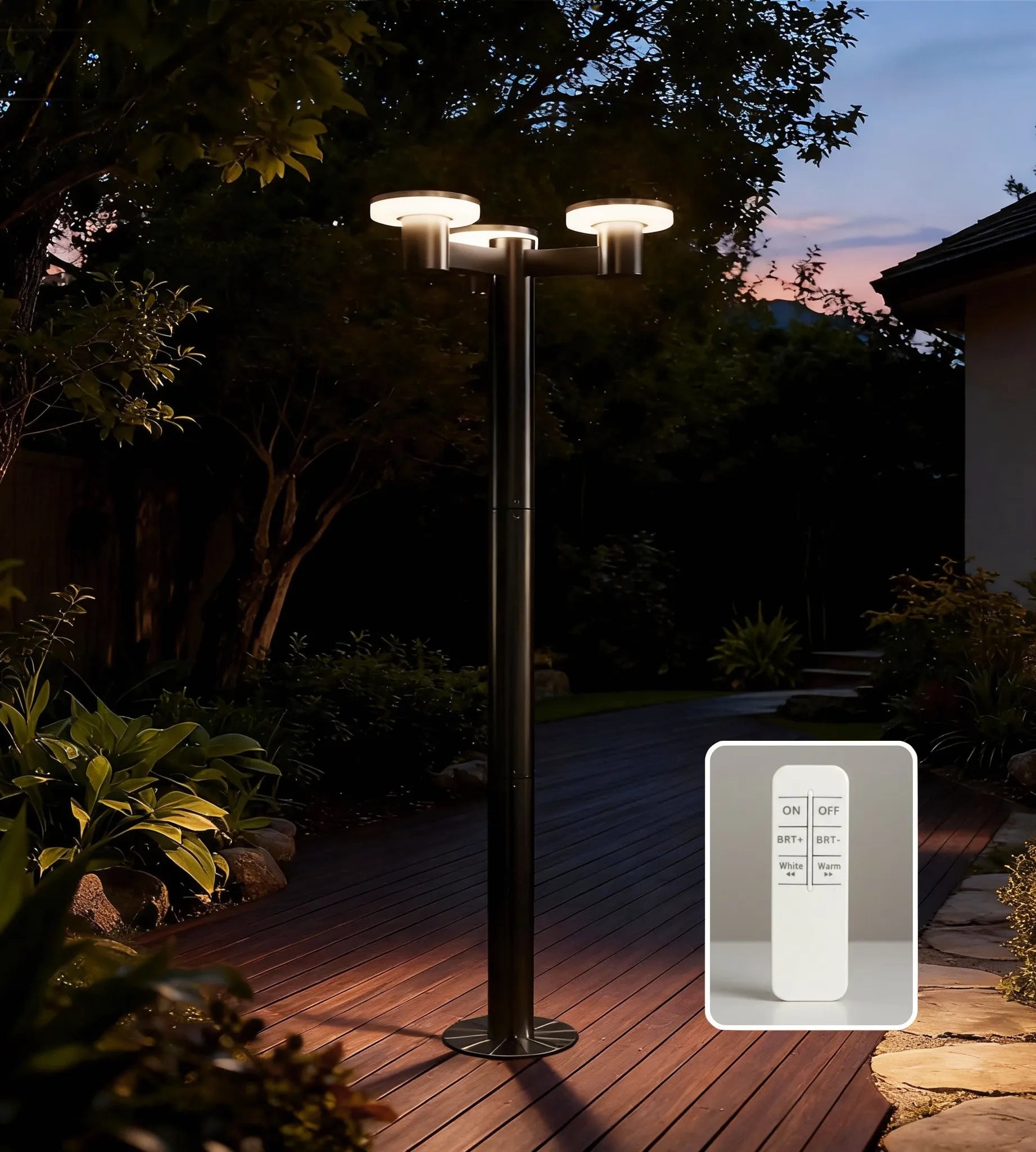 Lampadaire LED solaire ALTO 3000, 130/200 cm, Télécommandable - 300 à 3000 lumens