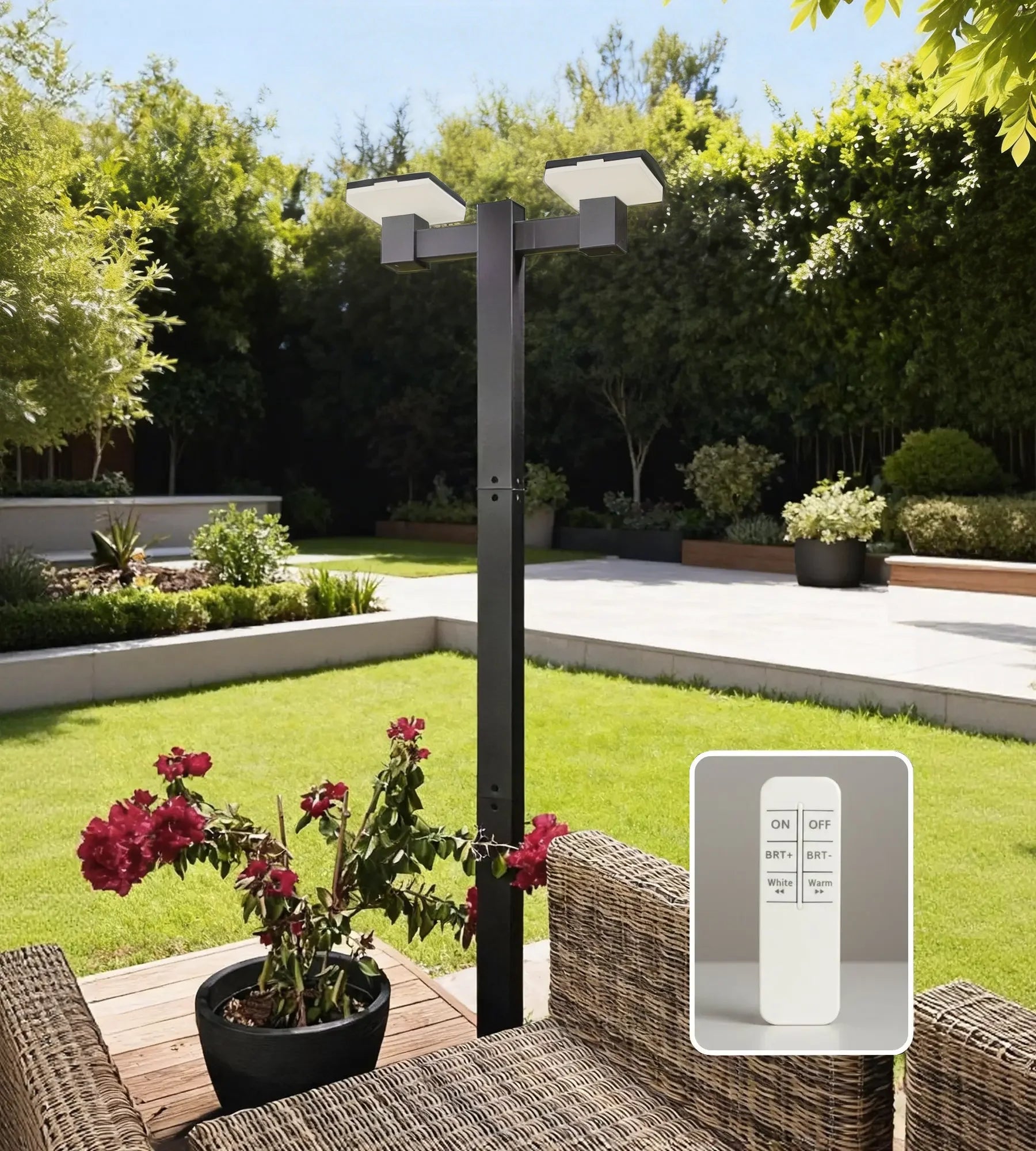 Lampadaire LED solaire SUN–2000, Noir, 120/200 cm,Télécommandable