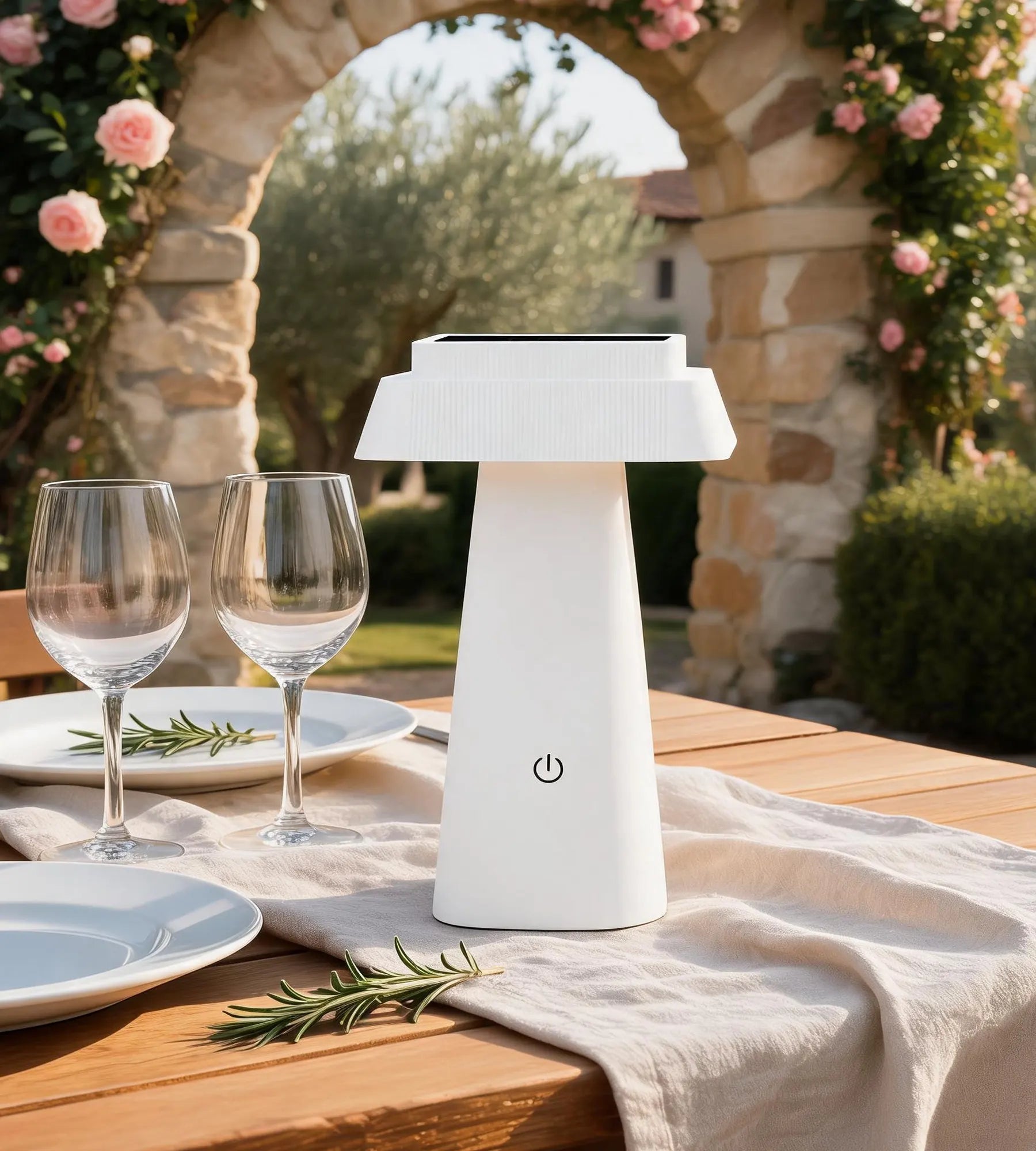 Lampe de table Led solaire blanche RITA - 3 modes d'éclairage 70 à 370 lumens - Tactile - Prise USB - Lumihome