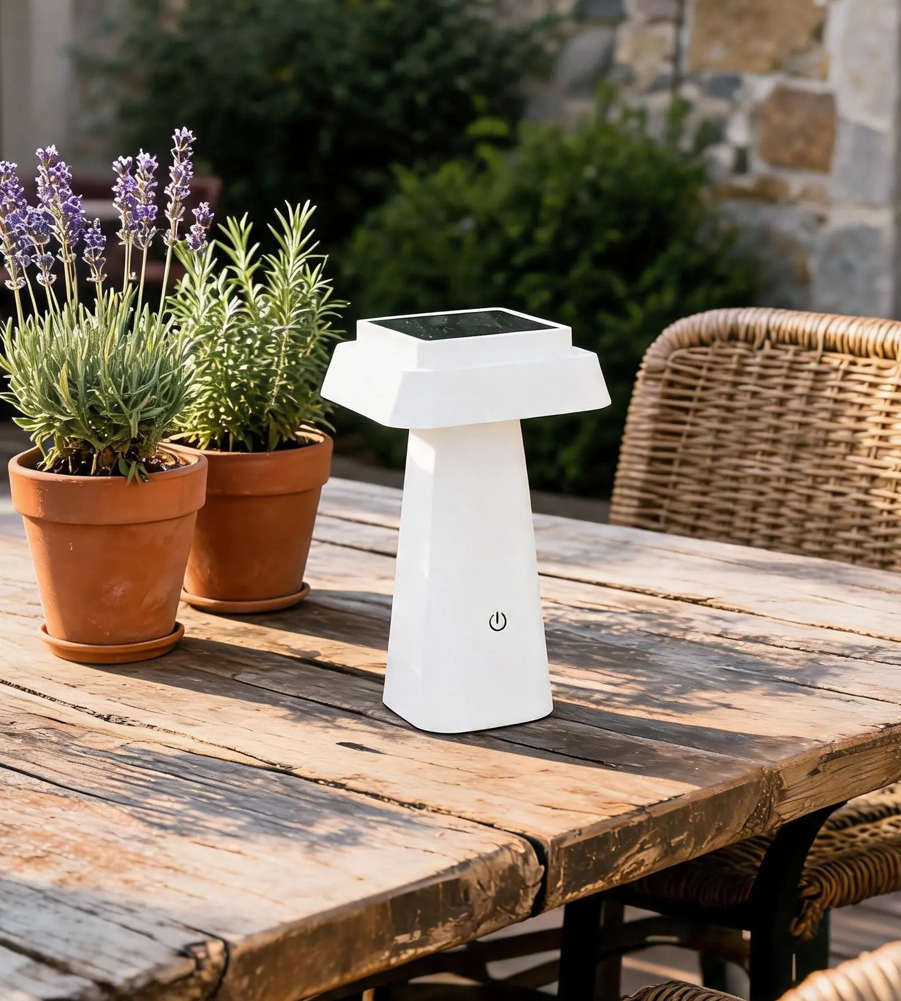 Lampe de table Led solaire blanche RITA - 3 modes d'éclairage 70 à 370 lumens - Tactile - Prise USB - Lumihome