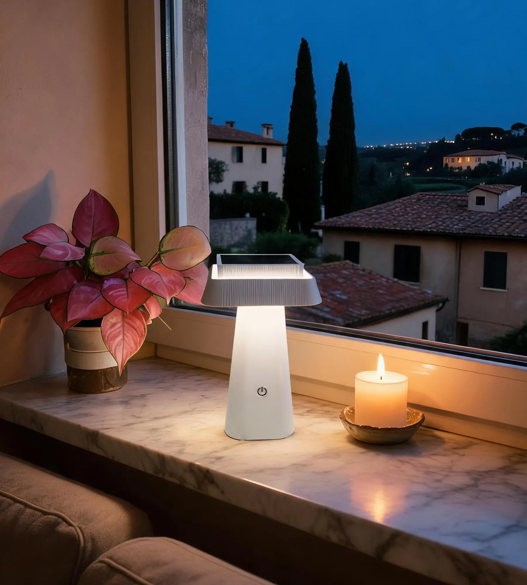 Lampe de table Led solaire blanche RITA - 3 modes d'éclairage 70 à 370 lumens - Tactile - Prise USB - Lumihome