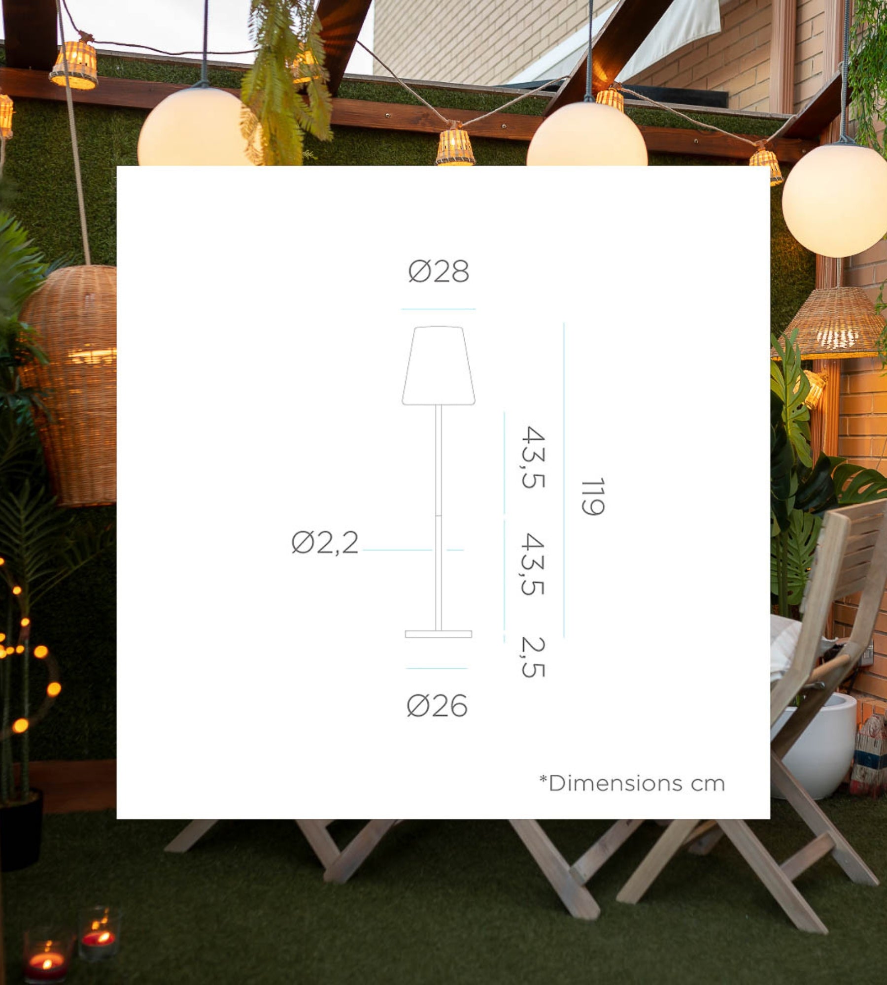 Lampe solaire à poser LOLA SLIM - Éclairage blanc et multicolore réglable - 120cm - Lumihome