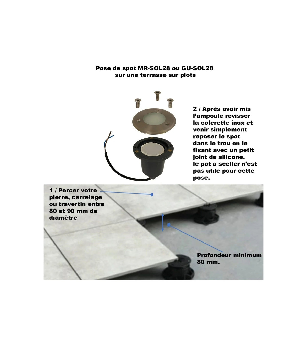 Lot de 6 spots encastrables de sol 12V GU5.3 INOX 316 IP67 - Diam 10 cm - Lumihome
