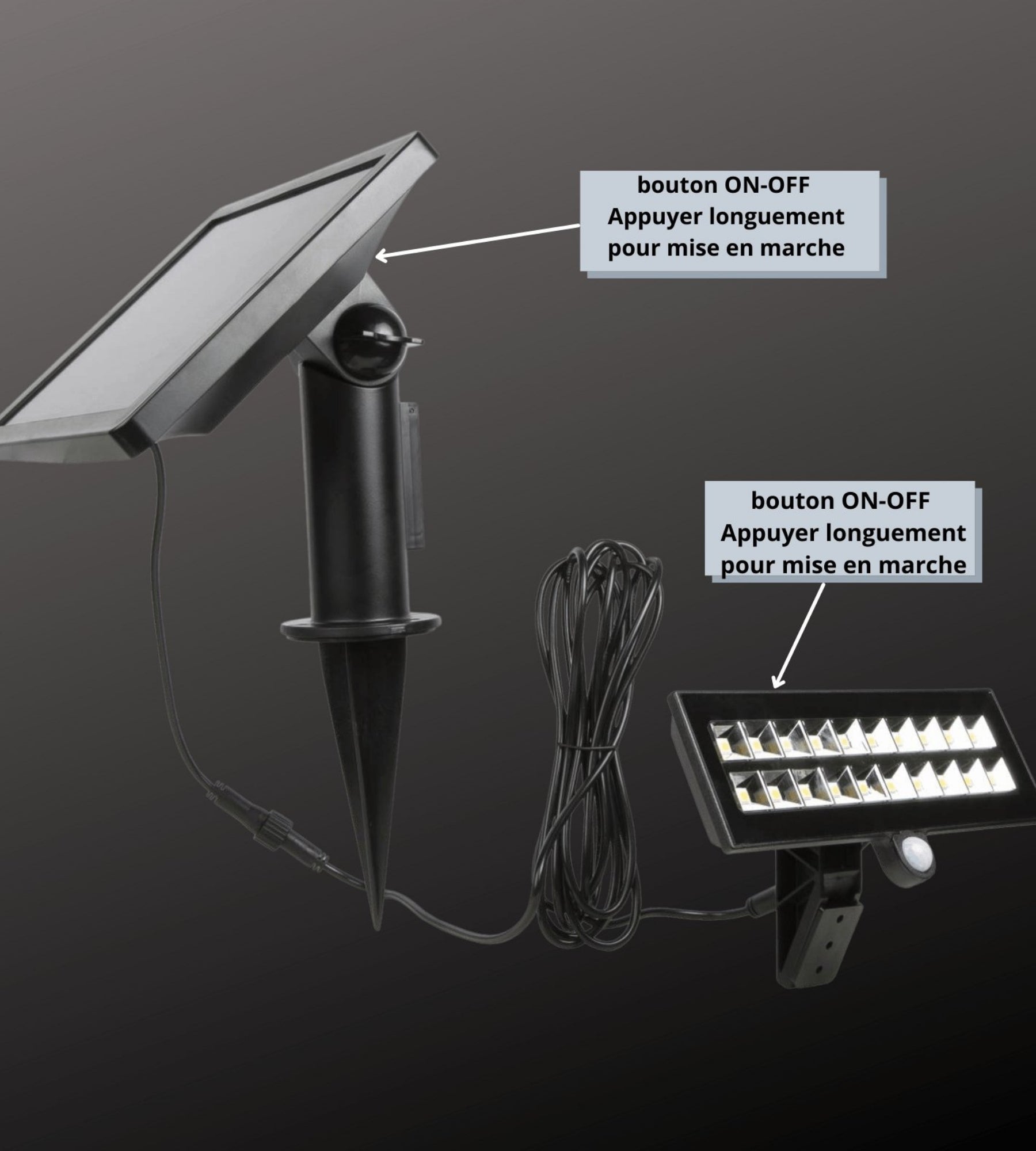 Projecteur extérieur LED solaire POWER–2000, Noir, avec détecteur,Télécommandable